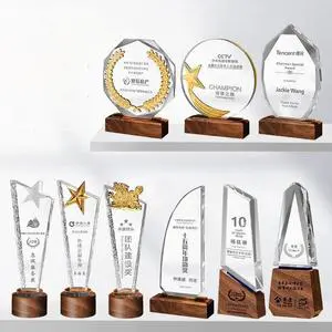 HBL Laser Engraved Crystal Glass Crystal Trophy Award with Base for Corporate Anniversary Souvenir Gifts
