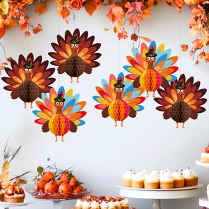 Stocked Paper Honeycomb 20cm Hanging Turkey Decoration for Thanksgiving Holiday Supplies