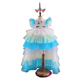 Unicorn Princess Dress for Baby Girls Long Train and Denim Fabric OEM ODM Made in Vietnam Party Style Kid Clothes