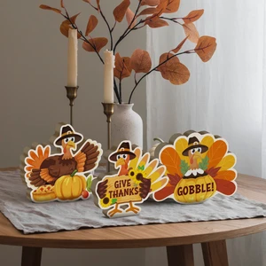 Putuo Decor Autumn Thanksgiving Wooden Tabletop Decor Rustic Fall Pumpkins Ornaments for Home Holiday Display