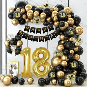 Black Gold 18th 30th 40th Confetti Latex Balloons Arch Kit Garland Set Adults Happy Birthday Banner Decoration Party Supplies