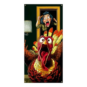 Thanksgiving Rectangle Door Cover Indoor Outdoor Holiday Atmosphere Decoration Cartoon Turkey Hanging Cloth