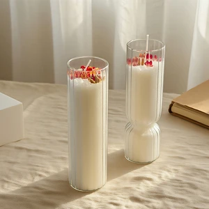 8oz Clear Ribbed Glass Slim Votive Candle Holder Decorative Centerpiece For WeddingChristmas Thanksgiving Living Room Home Decor
