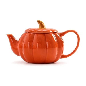 Halloween Thanksgiving Accessory Orange Pumpkin Ceramic Teapot Porcelain Tea Set Tea Pot
