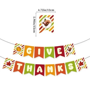 Thanksgiving Give Thanks Turkey Pumpkin Fall Harvest Autumn 12in Paper Banner Garland Table Centerpiece Wall Art