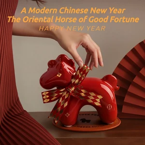 Tonfo Porcelain Horse-Year Lucky Mascot Ornament New Year Gift Event Giveaway Guochao Chinese Fortune-Inspired Creative Home