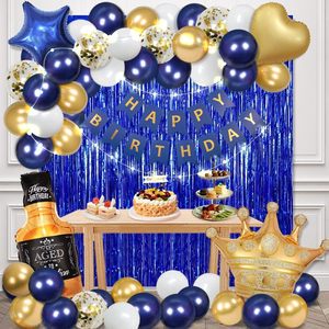 53PCS Navy Blue Birthday Balloon Garland Arch Kit with HAPPY BIRTHDAY Banner Foil Curtains for Birthday Party Supplies