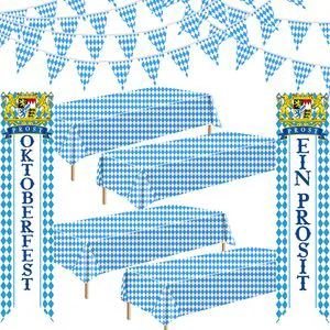 Baisida German Oktoberfest Decorations Kit Foldable Hanging Polyester Flag Banner Tablecloth Digital Printing for Party Supplies