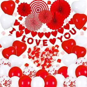 Valentine's Day Gift Ideas I Love You Balloons and Heart Balloons Kit with Rose Petals Valentines Day Balloon Set