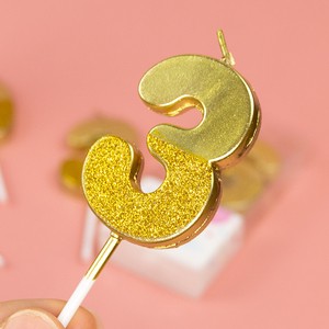 Wholesale Metallic Gold Glitter Number 0-9 Cake Topper Set Candles Birthday Party Dessert Decoration Supplies For Bakery Shops