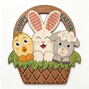 Wooden Easter Door Decorations Hanger Bunny Sheep Chick Wreaths for Spring Holiday, Wall Decor Outdoor Home Decor Products