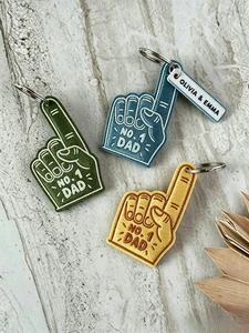 No.1 Dad Foam Finger Embroidered Keychain, Customizable Key Tag, Durable Fabric Key Strap, Father's Day Gift for Dads