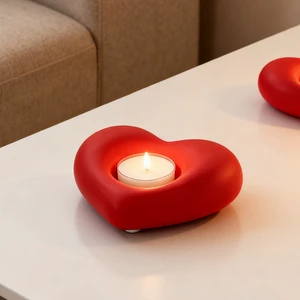 Valentine's Day Gift Red Candle Holder Wedding Decoration Item Modern Red Heart-shaped Ceramic Candlestick Craft Piece