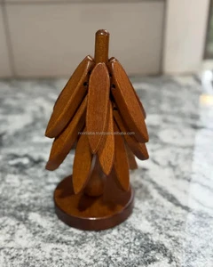 Handcrafted Polished Religious Wooden Eco-Friendly Customizable Trivet Tree Hanging Leaf Holder & Heat Pads