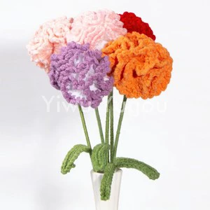 Crochet Artificial Carnation Flowers Handmade Cotton Knitted Bouquet for Home Decor Mother's Day Gift Party Decor DIY Gift