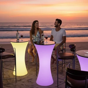 Light Up Night Club Lounge Outdoor High Top Cocktail Led Bar Furniture Table And Chairs Led Round Tables For Event Party Garden