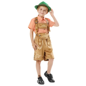 Boys German Oktoberfest Costume Set Overalls And Plaid Shirt Short Sleeve Casual Outfit For Festival Wear