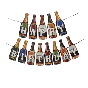 Colorful Happy Birthday Paper Banner, Bottle Shape, Funny Birthday Party Decoration for Adults