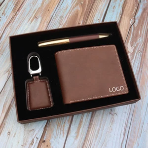 Factory Custom Mens Gift Set Exquisite Packaged Wallet Pen Set Leather Wallet Creative Combination Set Leather Wallet for Men