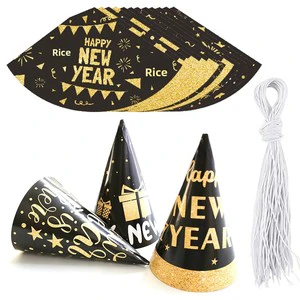 In-stock for 2026 Happy New Year Theme Paper Cap Fireworks Black Gold Photo Prop China