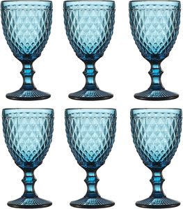 Promotional Drinkware Unique Embossed Pattern High Clear Stemmed Glassware Wedding Party Bar Drinking Cups Diamond Blue