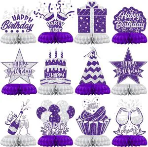 Purple and Silver Birthday Decorations,Honeycomb Table Centerpieces for Women Adults Happy Birthday Table Decor Party Supplies