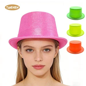 YACHEN Bright Glitter Neon Top Hats Plastic Colorful Magician Party Hats for Adult Kids Photo Props Birthday Party Supplies