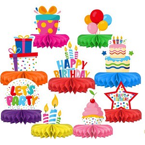 Happy Birthday Decorations Set-Reusable Colorful Themed Honeycomb Centerpiece Kids Birthday Party Supplies