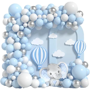 Metal Silver Blue White Latex Balloons Arch Chain Set Party Decoration Children's Boy Birthday Latex Balloons Party Supplies