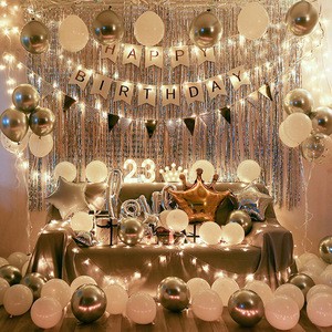 2024 Men Women Adult Kids Baby String Light Party Decoration Kit Black White Balloons Set Birthday Wedding Decorations