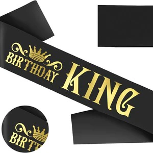 Adult Birthday Party Decoration Supplies Satin Light Indoor Gold Foil Letter King Sash Men Birthday Party Gift Decorations