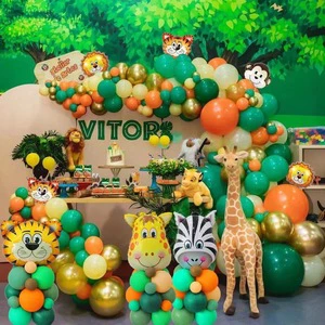 Jungle Forest Theme Giraffe Green and Orange Color Blocked Balloons Arch Kit Kids Birthday Party Decorations Supplies for Boys