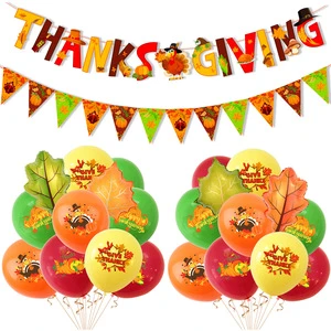 Yuanpai Thanksgiving Adult Party Decoration Set Latex Pumpkins Turkeys and Maple Leaf Flags for Indoor Use