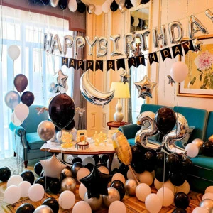 1 Best-selling Latex Birthday Balloon Set Black and Silver Theme Party Decorations for Adult Children's Birthdays Banner