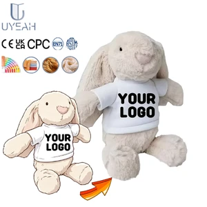 Uyeah OEM/ODM Factory Custom Logo Print Bunny Plush Toy Gift Brand Design Custom Soft Stuffed Animal Easter Rabbit Plush Doll