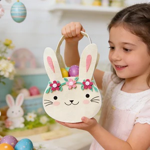Nonwoven Felt Easter Bunny Basket Foldable Eco Friendly Mini Colorful Custom Print Kids Egg Hunt Gift Container Party Rolyee