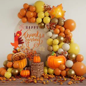 Orange Yellow Brown Balloons 134pcs Thanksgiving Balloon Arch Garland Kit for Fall Harvest Birthday Turkey Party Decorations