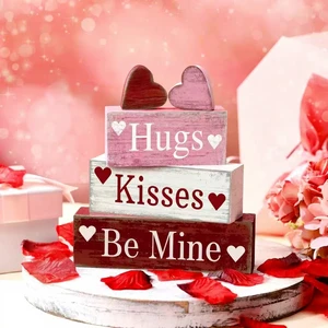 Wooden Four-Piece Valentine's Day Retro Wooden Heart Desktop Ornament Set, Suitable for Decorative Gifts