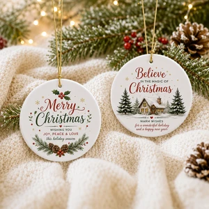 Wholesale 3 Inch Plain White Porcelain Round Heart Star UV Ornament Custom Logo Photo UV Printing DIY Ceramic Christmas Ornament