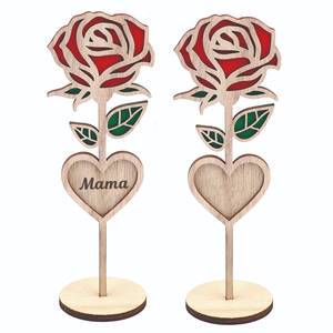 Mother's Day Rose Laser Cut Art Wood Flower Heart Mama Love Gift