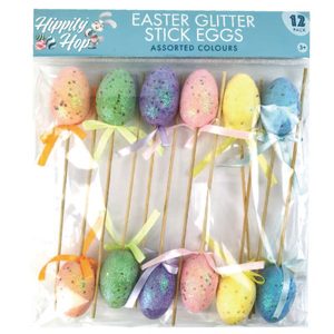 12pcs Artificial Hot Selling Plastic Foam Painted Eggs With Bow Matt Glitter Shiny Eggs for Easter Decoration