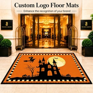 Hotel Corridor Halloween Welcome Mat - Branded Seasonal Floor Rug for Boutique Inn Elevator Lobby and Guest Floor Decoration