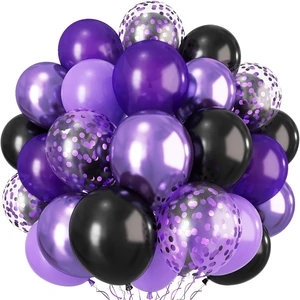 30pcs Purple and Black Balloons 10/12 Inch Metallic Purple for Halloween Party Birthday Party Wedding Graduation Supplies