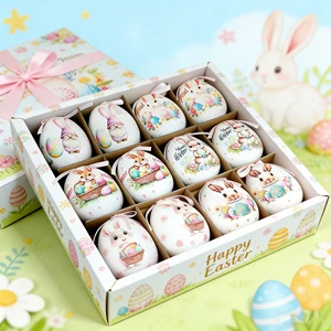 Shunyuan High Quality Handmade Christmas Egg Foam Ornaments Set Watercolor Rabbit Design for Decoration Supplies