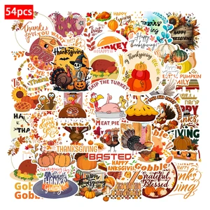54PCS Thanksgiving Day High-quality Durable Waterproof PVC Decorative Sticker Packs for Phone Case Laptop Fridge Cupboard