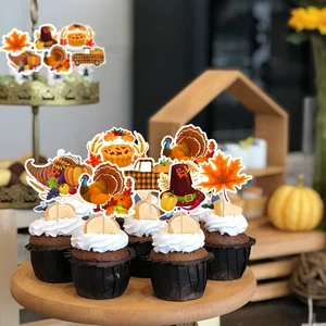 24pcs/set Reusable Eco-Friendly Thanksgiving Cake Toppers-Directly Supplied by Manufacturer Happy Thanksgiving Decorations