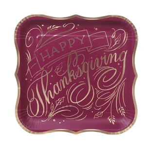 Thanksgiving Modern Environment-Friendly Disposable Paper Plates Autumn Dinner Plates Scalloped Edge Fall Theme Party Supplies