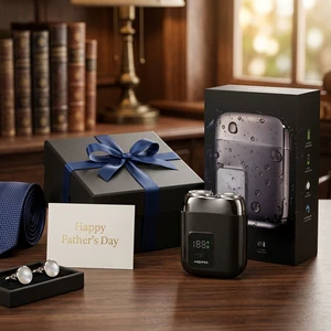 Gift for Father's Day Mini Twin Blade Floating Stainless Steel Shaver USB Rechargeable LED Digital Display Waterproof