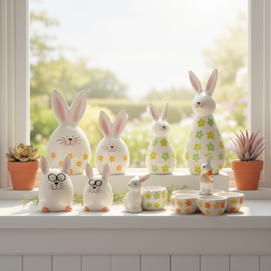 Tabletop Accessories Spring Easter Rabbits figurine Decor Easter Ceramic Bunny Figurine for easter decoration