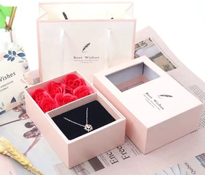 New Valentines Lover's Gifts Soap Rose Flower Gifts Box Necklace Mothers Day Valentines Day Gift Set